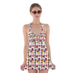 Construction Pattern Background Halter Swimsuit Dress