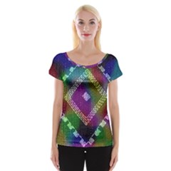 Embroidered Fabric Pattern Women s Cap Sleeve Top by Nexatart