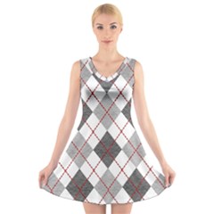 Fabric Texture Argyle Design Grey V-neck Sleeveless Skater Dress by Nexatart