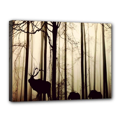 Forest Fog Hirsch Wild Boars Canvas 16  X 12 