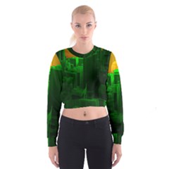 Green Building City Night Women s Cropped Sweatshirt by Nexatart