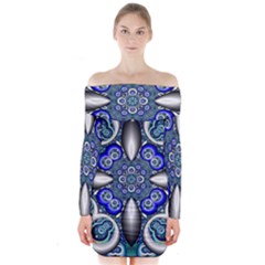 Fractal Cathedral Pattern Mosaic Long Sleeve Off Shoulder Dress by Nexatart