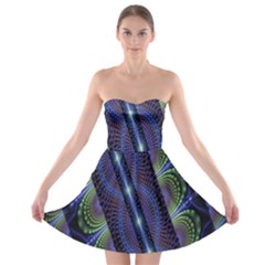 Fractal Blue Lines Colorful Strapless Bra Top Dress