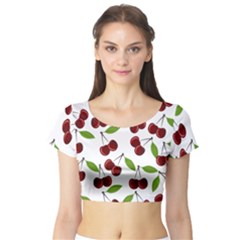 Cherry Pattern Short Sleeve Crop Top (tight Fit) by Valentinaart