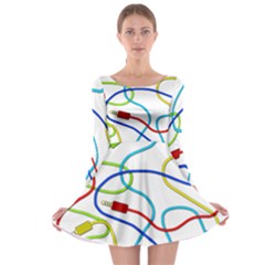 Colorful Audio Cables Long Sleeve Skater Dress by Valentinaart