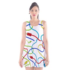 Colorful Audio Cables Scoop Neck Skater Dress by Valentinaart