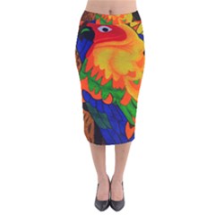 Parakeet Colorful Bird Animal Velvet Midi Pencil Skirt