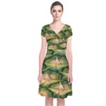 Pineapple Pattern Short Sleeve Front Wrap Dress