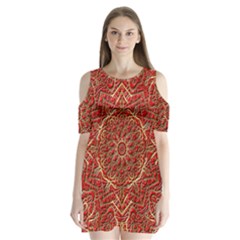 Red Tile Background Image Pattern Shoulder Cutout Velvet  One Piece by Nexatart