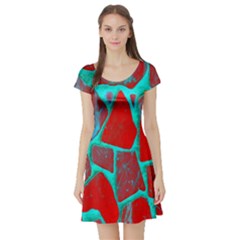 Red Marble Background Short Sleeve Skater Dress by Nexatart