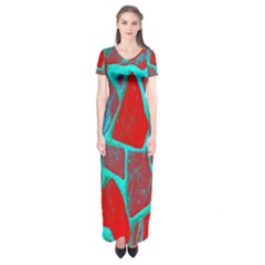 Red Marble Background Short Sleeve Maxi Dress by Nexatart