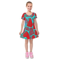 Red Marble Background Kids  Short Sleeve Velvet Dress by Nexatart