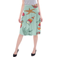 Seahorse Seashell Starfish Shell Midi Beach Skirt by Nexatart