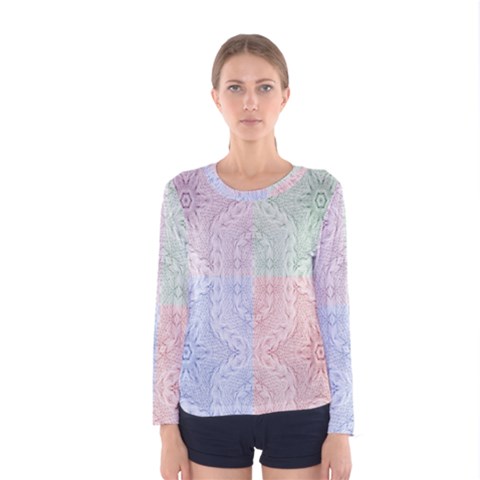 Seamless Kaleidoscope Patterns In Different Colors Based On Real Knitting Pattern Women s Long Sleeve Tee by Nexatart