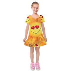 Smiley Joy Heart Love Smile Kids  Short Sleeve Velvet Dress by Nexatart