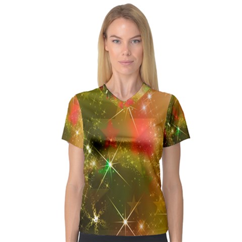 Star Christmas Background Image Red Women s V-neck Sport Mesh Tee by Nexatart