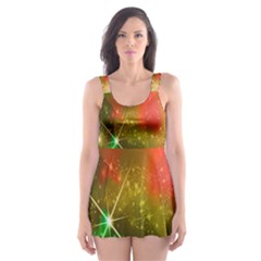 Star Christmas Background Image Red Skater Dress Swimsuit by Nexatart