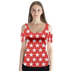 Star Christmas Advent Structure Butterfly Sleeve Cutout Tee 