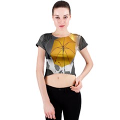 Umbrella Yellow Black White Crew Neck Crop Top