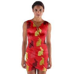 Hare Easter Pattern Animals Wrap Front Bodycon Dress by Amaryn4rt