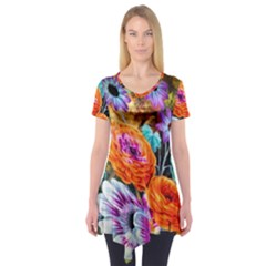 Flowers Artwork Art Digital Art Short Sleeve Tunic  by Amaryn4rt