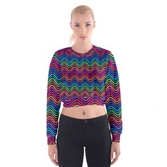 Wave Chevron Rainbow Color Women s Cropped Sweatshirt by Alisyart