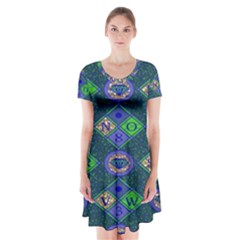 African Fabric Number Alphabeth Diamond Short Sleeve V-neck Flare Dress by Alisyart