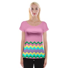 Easter Chevron Pattern Stripes Women s Cap Sleeve Top by Amaryn4rt