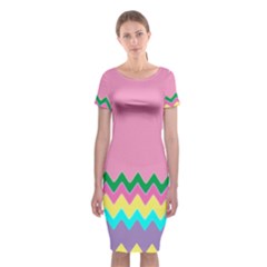 Easter Chevron Pattern Stripes Classic Short Sleeve Midi Dress