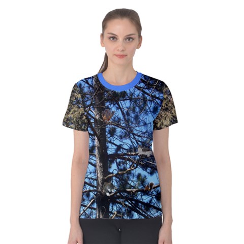 Trees Against A Blue Sky With Critters Women s Cotton Tee by SusanFranzblau