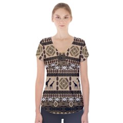 African Vector Patterns  Short Sleeve Front Detail Top by Amaryn4rt