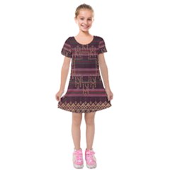 Ulos Suji Traditional Art Pattern Kids  Short Sleeve Velvet Dress by Amaryn4rt