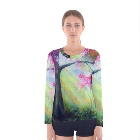 Forests Stunning Glimmer Paintings Sunlight Blooms Plants Love Seasons Traditional Art Flowers Sunsh Women s Long Sleeve Tee by Amaryn4rt