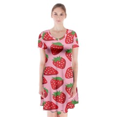 Fruitb Red Strawberries Short Sleeve V-neck Flare Dress