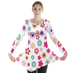 Colorful Floral Flowers Pattern Long Sleeve Tunic  by Simbadda