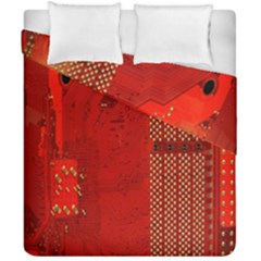 Computer Texture Red Motherboard Circuit Duvet Cover Double Side (california King Size) by Simbadda