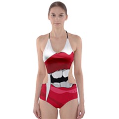 Mouth Jaw Teeth Vampire Blood Cut-out One Piece Swimsuit by Simbadda