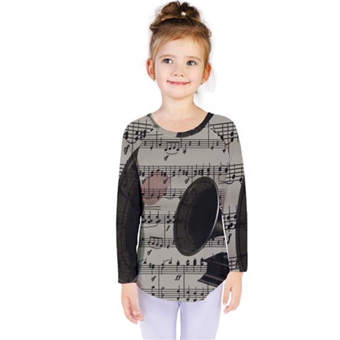 Vintage Music Design Kids  Long Sleeve Tee by Valentinaart