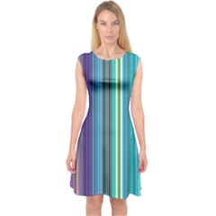 Color Stripes Capsleeve Midi Dress by Simbadda