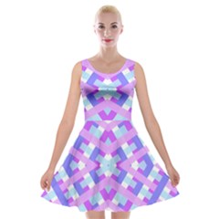 Geometric Gingham Merged Retro Pattern Velvet Skater Dress
