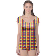 Yellow Blue Red Lines Color Pattern Boyleg Leotard  by Simbadda