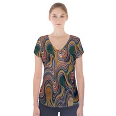 Swirl Colour Design Color Texture Short Sleeve Front Detail Top by Simbadda