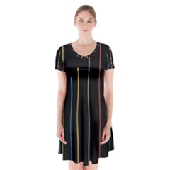 Falling Light Lines Color Pink Blue Yellow Short Sleeve V-neck Flare Dress by Alisyart