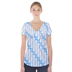 Batik Pattern Short Sleeve Front Detail Top