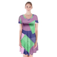 Money Dollar Green Purple Pink Short Sleeve V-neck Flare Dress by Alisyart