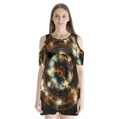 Science Fiction Energy Background Shoulder Cutout Velvet  One Piece by Simbadda