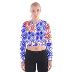 Flower Floral Smile Face Red Blue Sunflower Women s Cropped Sweatshirt