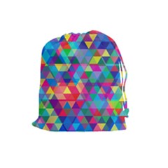 Colorful Abstract Triangle Shapes Background Drawstring Pouches (large)  by TastefulDesigns