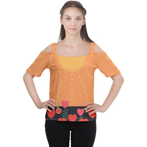 Love Heart Valentine Sun Flowers Women s Cutout Shoulder Tee by Simbadda