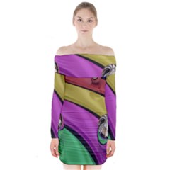 Balloons Colorful Rainbow Metal Long Sleeve Off Shoulder Dress by Simbadda